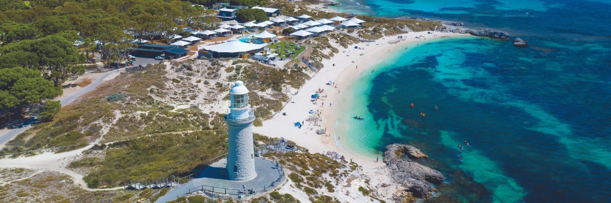 Arial view of rottnest island beach and town